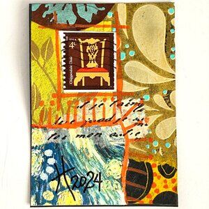ACEO Original Mixed Media Art US Postage Stamp Tristina Dietz Elmes ATC